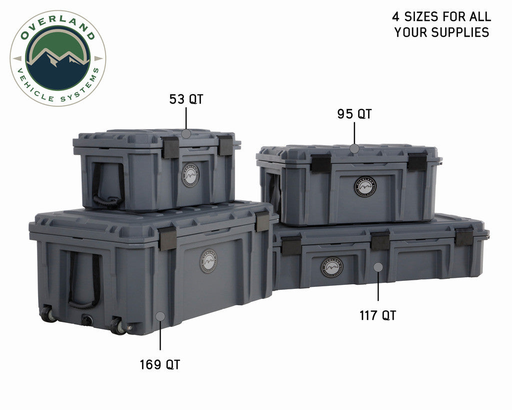 169 QT Dry Box with Wheels, Drain, and Bottle Opener - Dark Grey.