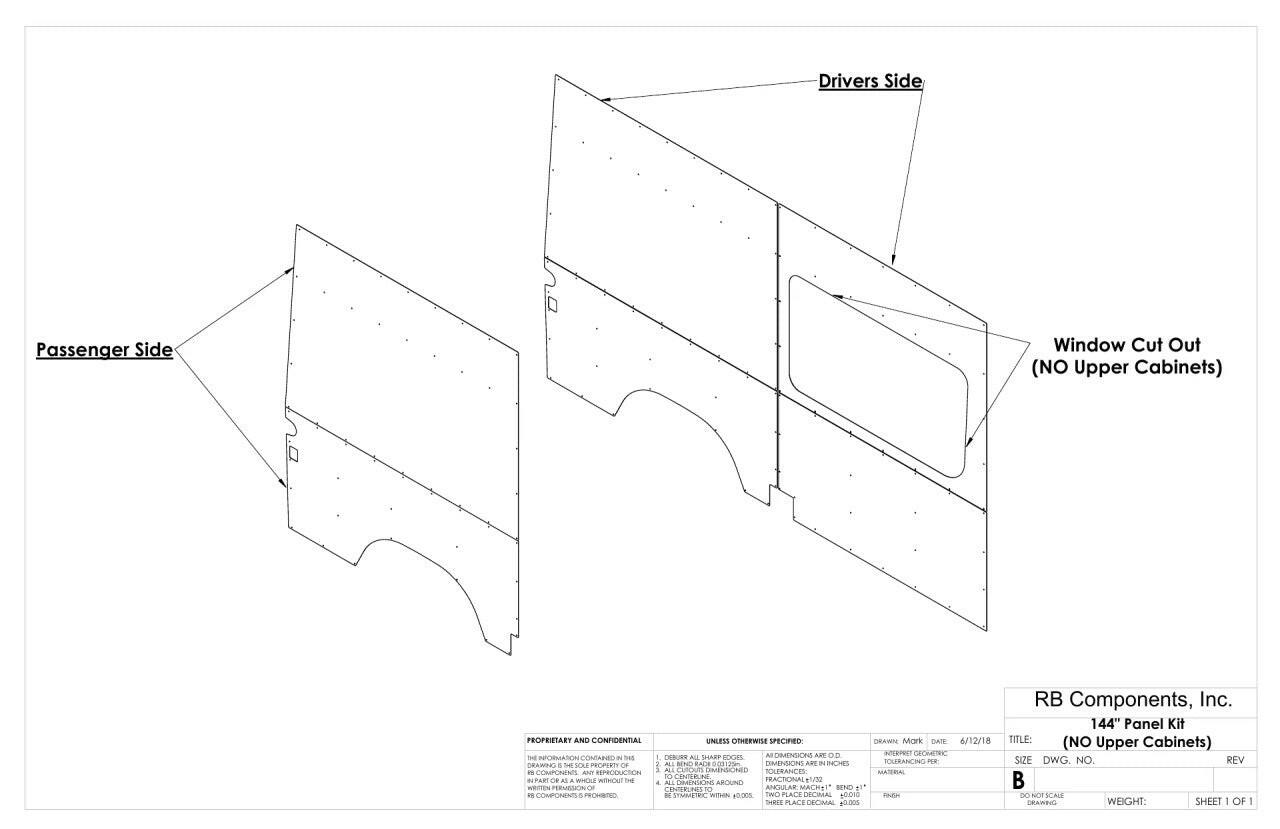 2007 + SPRINTER VAN WALL LINER KIT 144" HIGH ROOF, UPHOLSTERED (NO UPPER CABINETS).