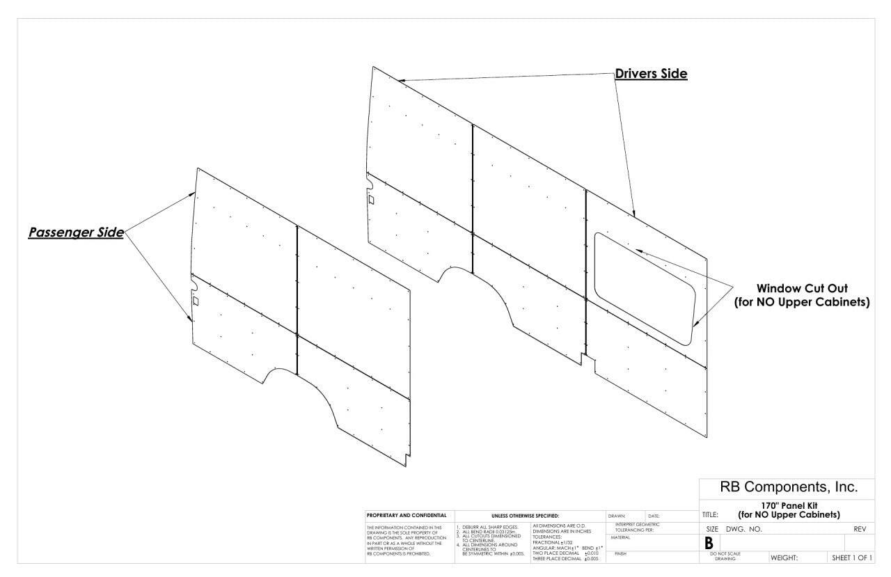 2007-2018 SPRINTER VAN WALL LINER KIT, 170"HIGH ROOF, UPHOLSTERED (NO UPPER CABINETS).