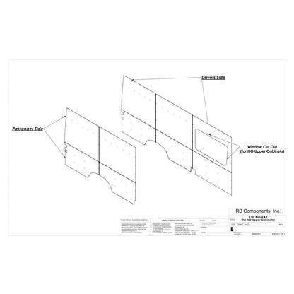 2019+ SPRINTER VAN WALL LINER KIT, 170" HIGH ROOF, PLYWOOD (NO UPPPER CABINETS).