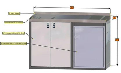 56" GALLEY, STAINLESS COUNTER TOP, W/ ISOTHERM CRUISE 130.