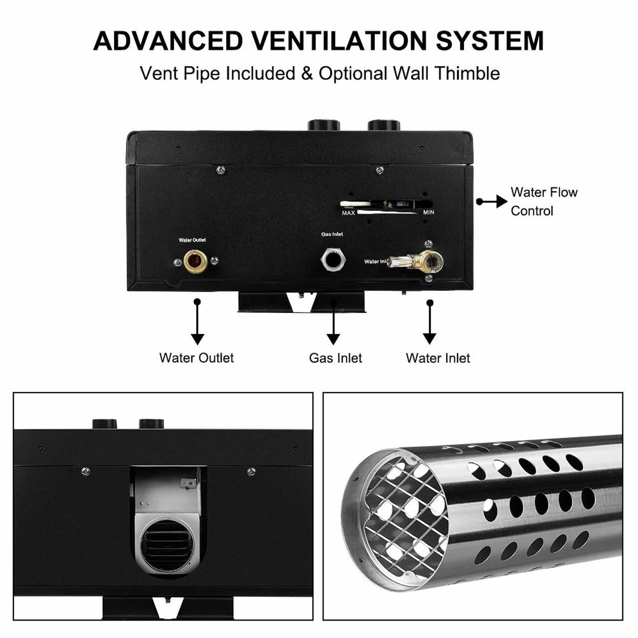 Camplux 10L 2.64 GPM High Capacity Tankless Natural Gas Residential Water Heater - Black.