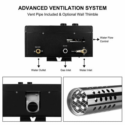 Camplux 10L 2.64 GPM High Capacity Tankless Natural Gas Residential Water Heater - Black