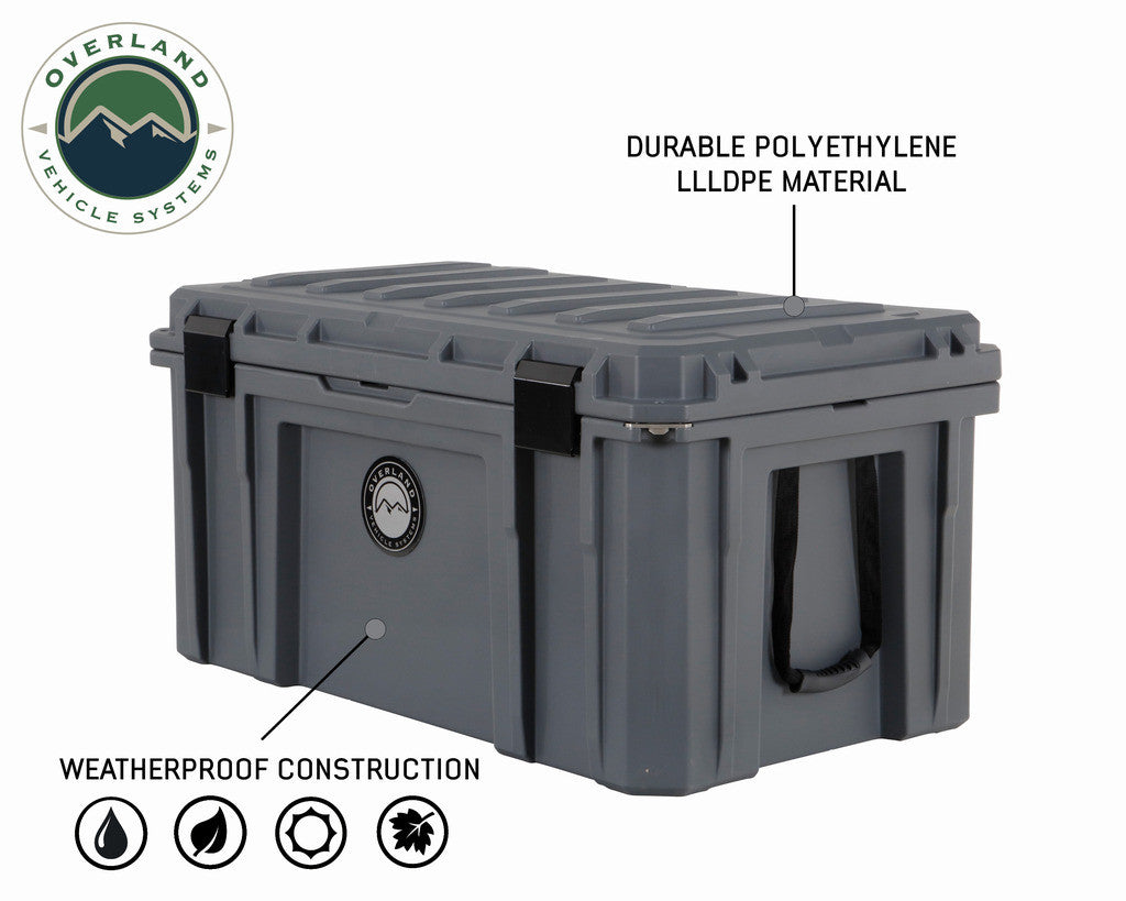 169 QT Dry Box with Wheels, Drain, and Bottle Opener - Dark Grey.