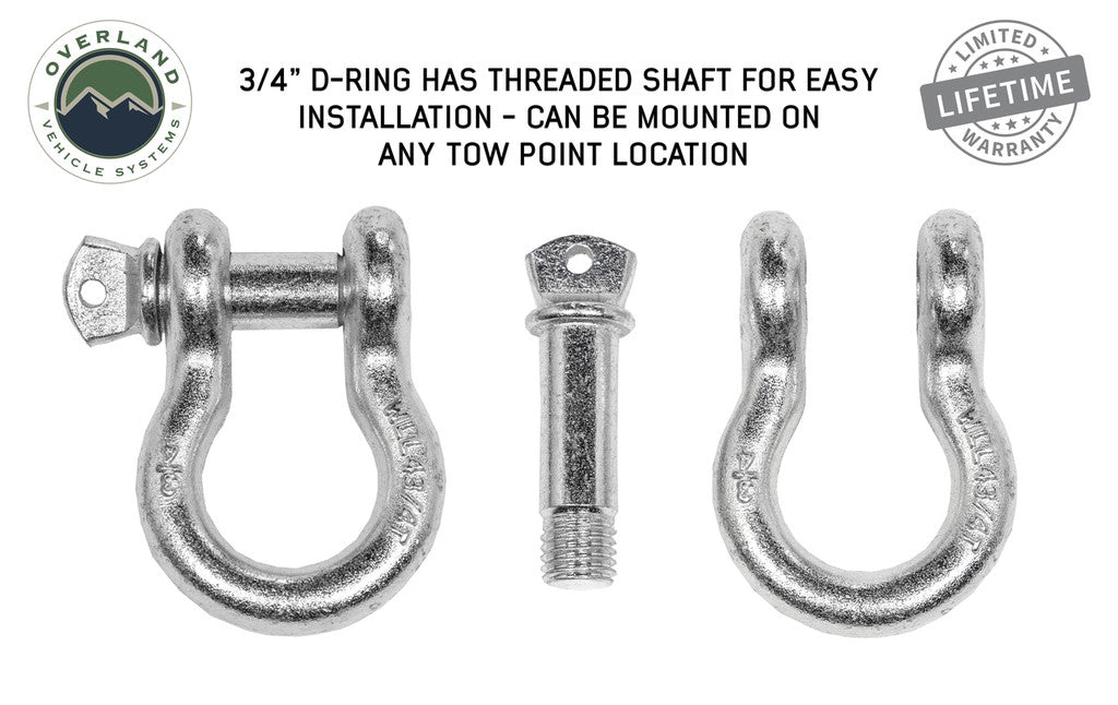 Recovery Shackle D-Ring 3/4" 4.75 Ton Zinc - Sold In Pairs