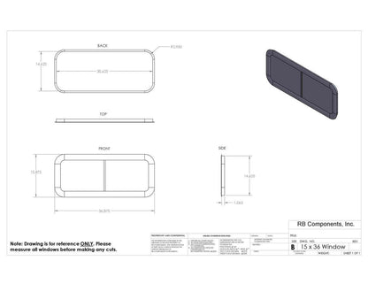 PANEL BED WINDOW 15"X36" - PASSENGER SIDE.