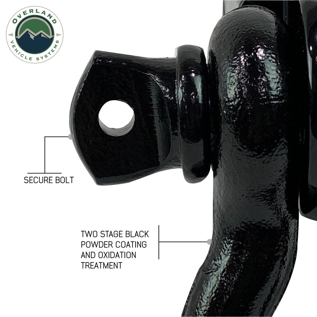 Receiver Mount Recovery Shackle 3/4" 4.75 Ton With Dual Hole Black Universal.