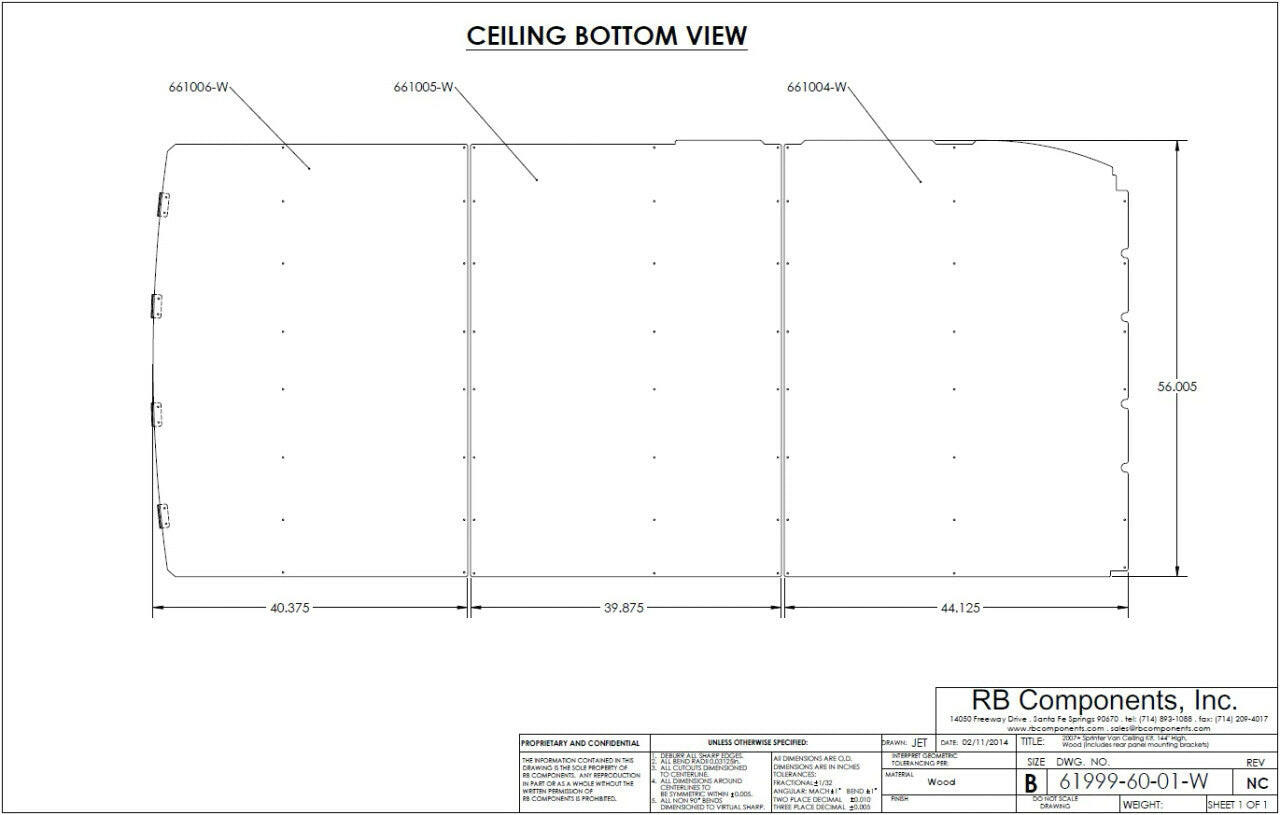 07+ SPRINTER VAN CEILING LINER KIT, 144"WB PLYWOOD.