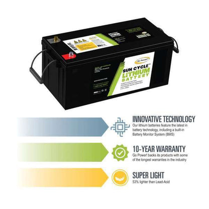 Go Power 250ah Lithium Iron Phosphate Solar Battery.