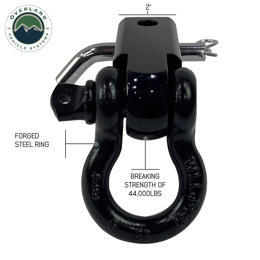 Receiver Mount Recovery Shackle 3/4" 4.75 Ton With Dual Hole Black Universal.