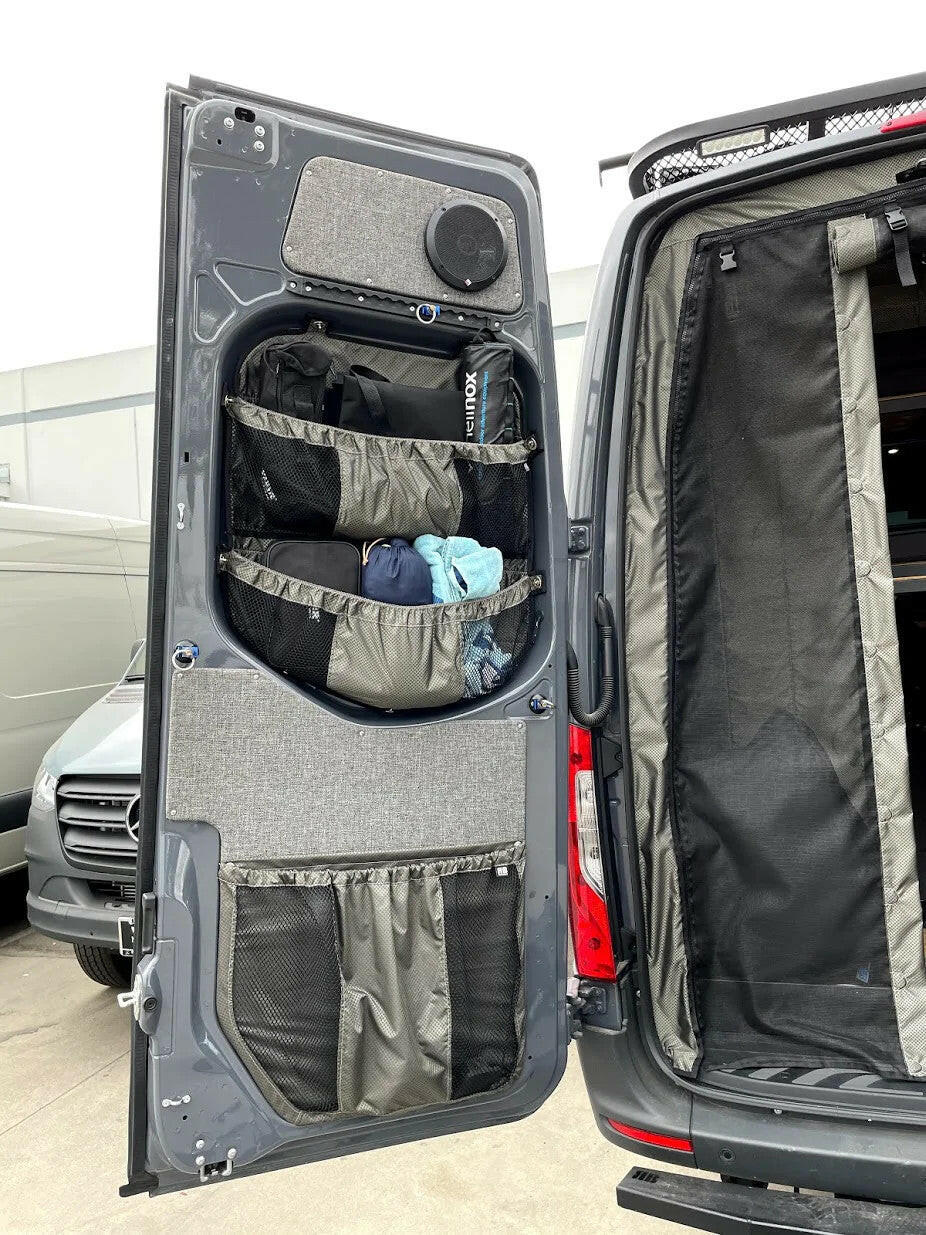 2019+ SPRINTER VAN FABRIC - REAR DOOR WINDOW MULTI COMPARTMENT STUFF BAG.