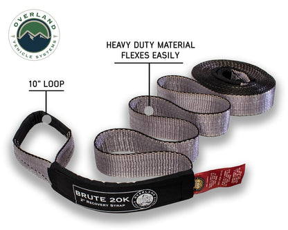 Tow Strap 20,000 lb. 2" x 30' Gray With Black Ends & Storage Bag.