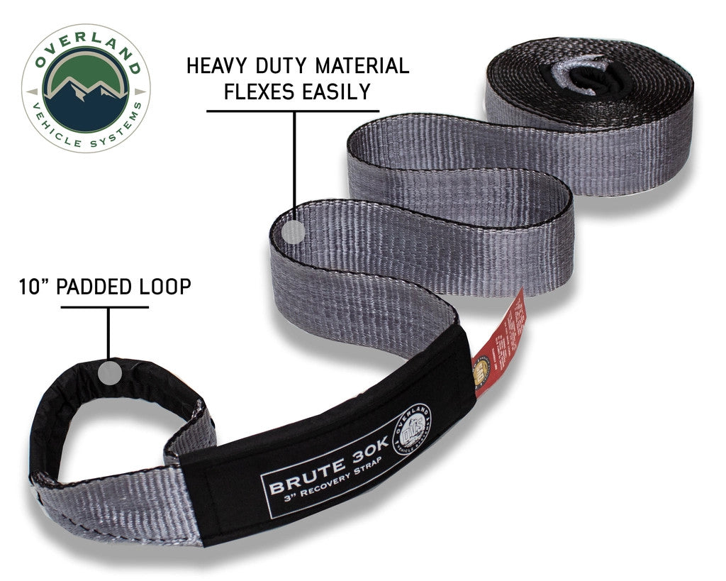 Tow Strap 30,000 lb. 3" x 30' Gray With Black Ends & Storage Bag