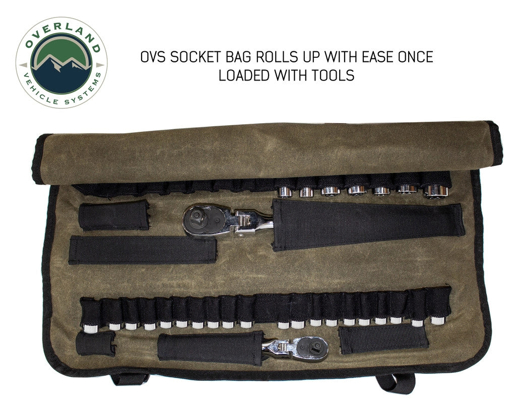 Rolled Bag Socket Organizer With Handle And Straps - #16 Waxed Canvas Universal.