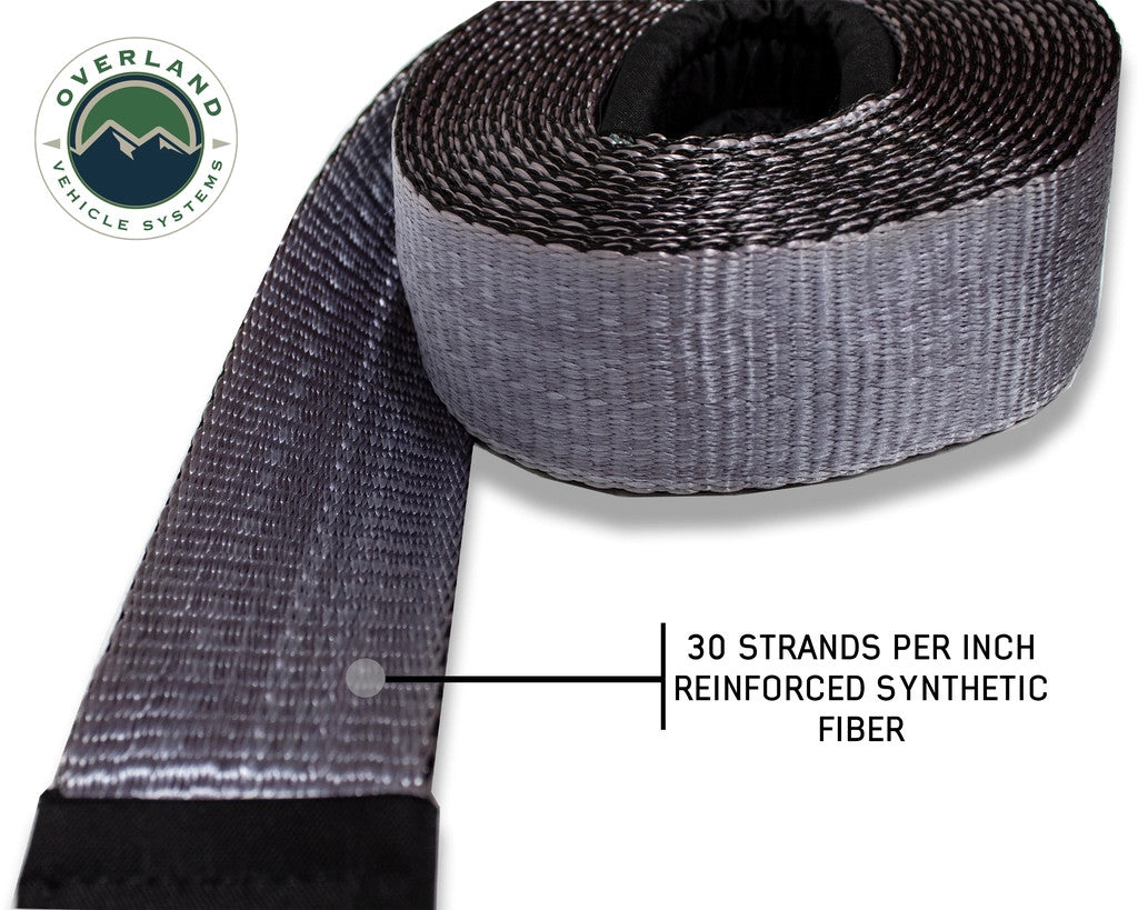 Tow Strap 30,000 lb. 3" x 30' Gray With Black Ends & Storage Bag.