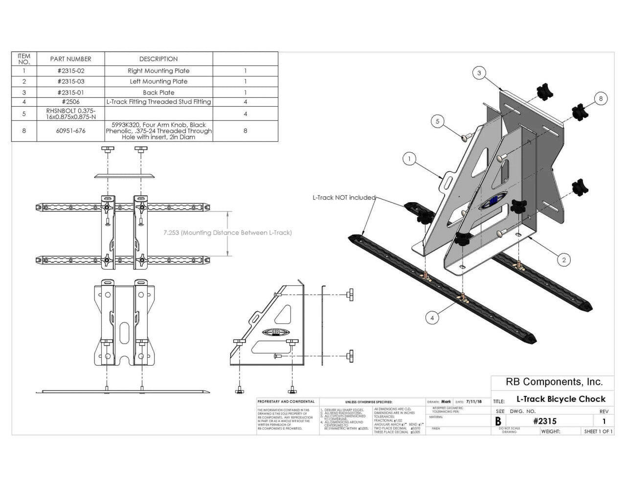 L-TRACK, BICYCLE WHEEL CHOCK.