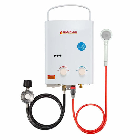 Camplux 5L 1.32 GPM Outdoor Portable Tankless Water Heater - White.